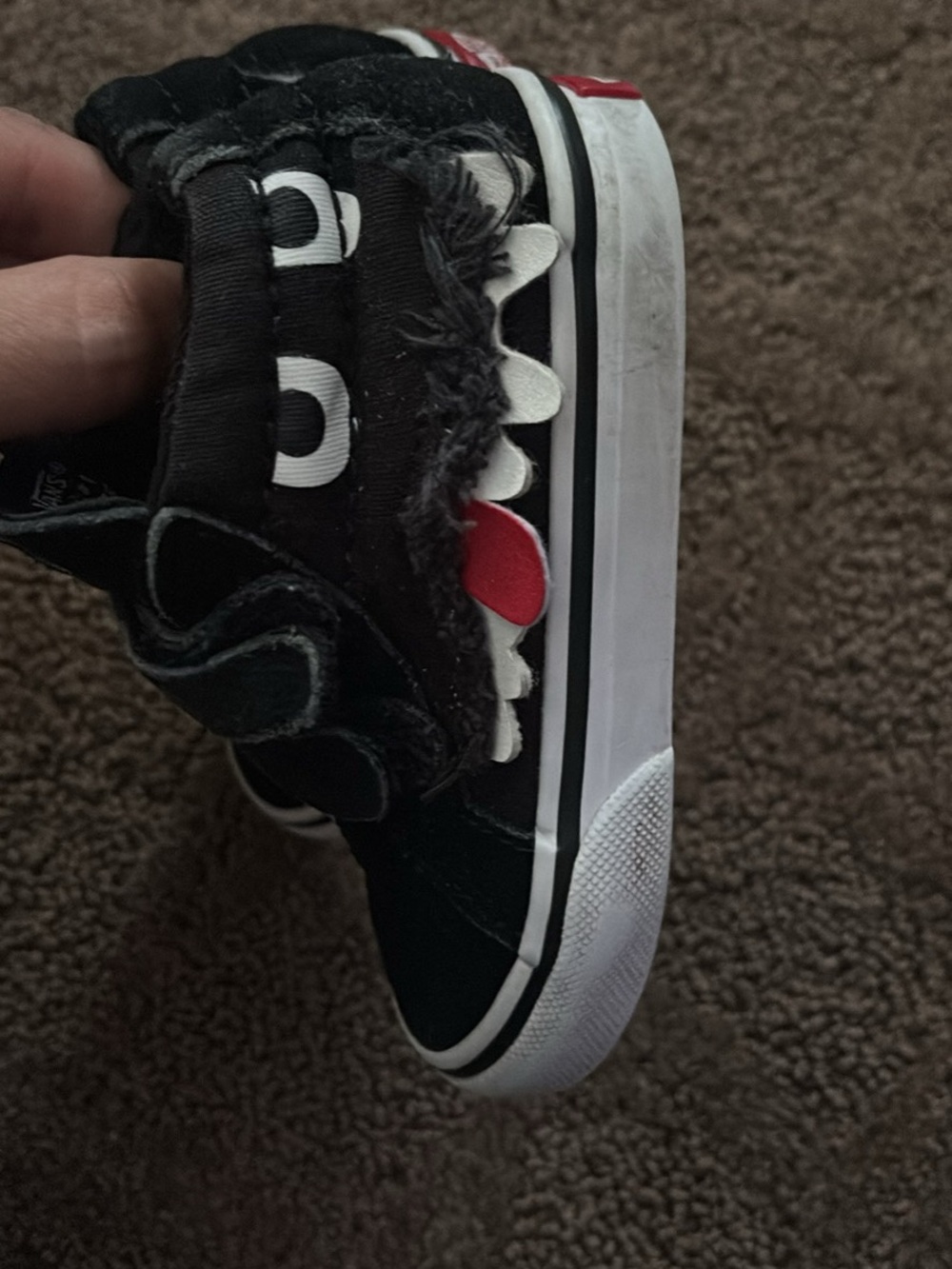 Vans Kids Black Canvas Monster Slip-On Sneakers with Red Accent